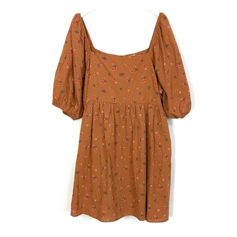 ARULA Rust Floral Puff-Sleeve Mini Dress